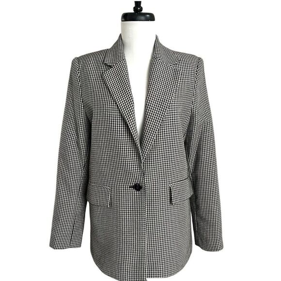 Mango Houndstooth Tweed Blazer S Checkered Jacket Academia Preppy Old Money - Picture 2 of 12